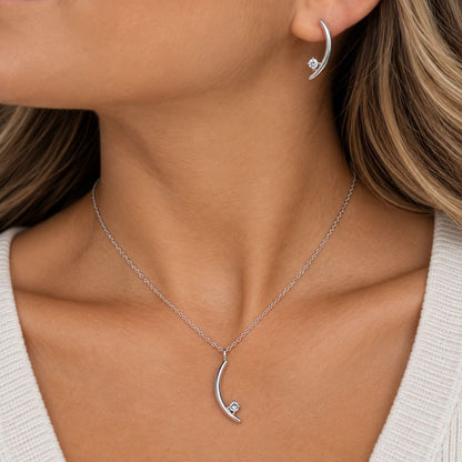 Signature Verana Necklace and Earrings in sterling silver, worn together